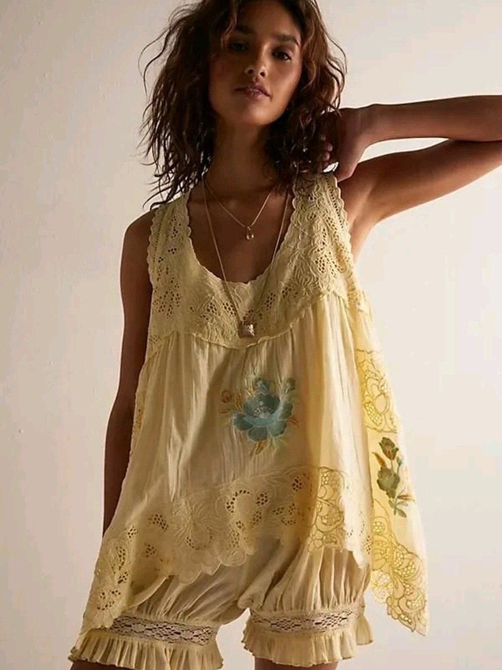 Free People Eye Catcher Bloomsie Romper Double Butter Yellow Floral NWT S